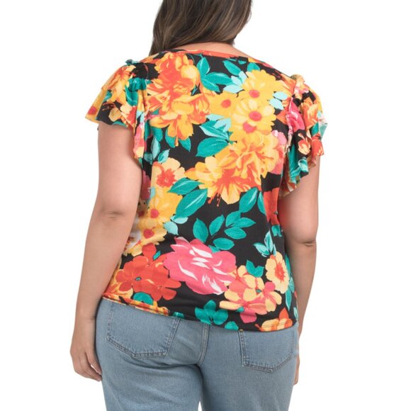 STELLA & GINGER Black Plus Flutter Sleeve Textured Top - Picture 2 of 2